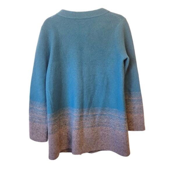 Pendleton Turquoise Blue and Grey Lambswool Button Front Cardigan - Picture 2 of 6